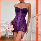 Women’s Sexy Nightwear – Spaghetti Strap Babydoll Halter Neck Nightgown